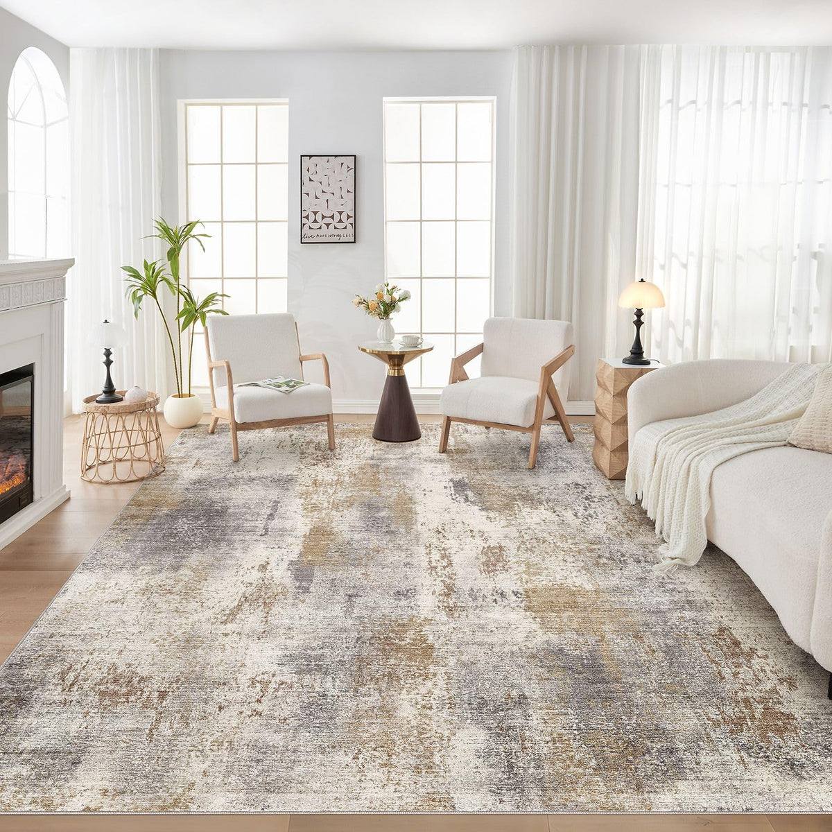 DMOYEST Area Rug Living Room Rugs 5x7 Washable Abstract Beige Blue Carpet