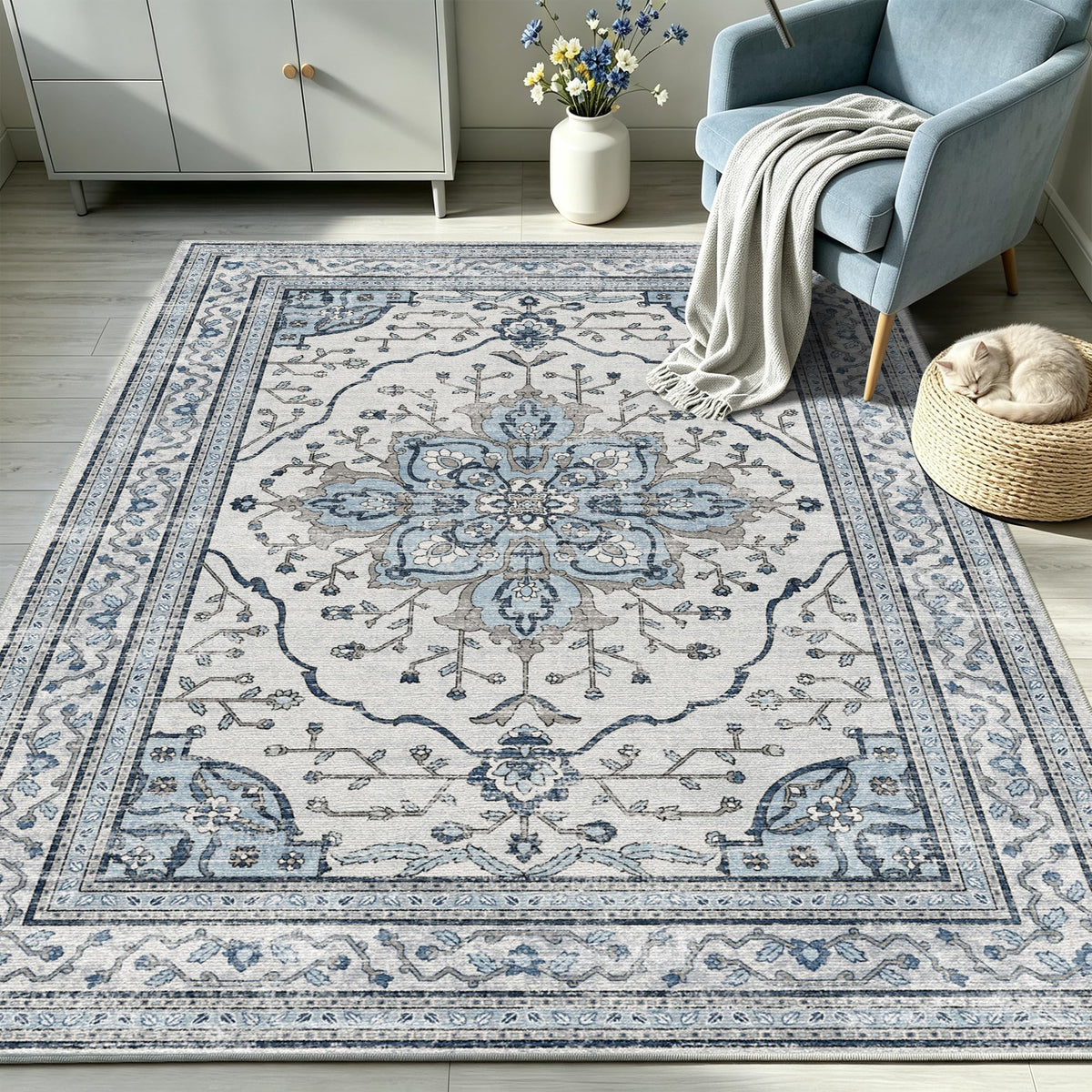 YARNSCAPE 2' x 3' Machine Washable Area Rug, Non-Slip Low-Pile Carpet