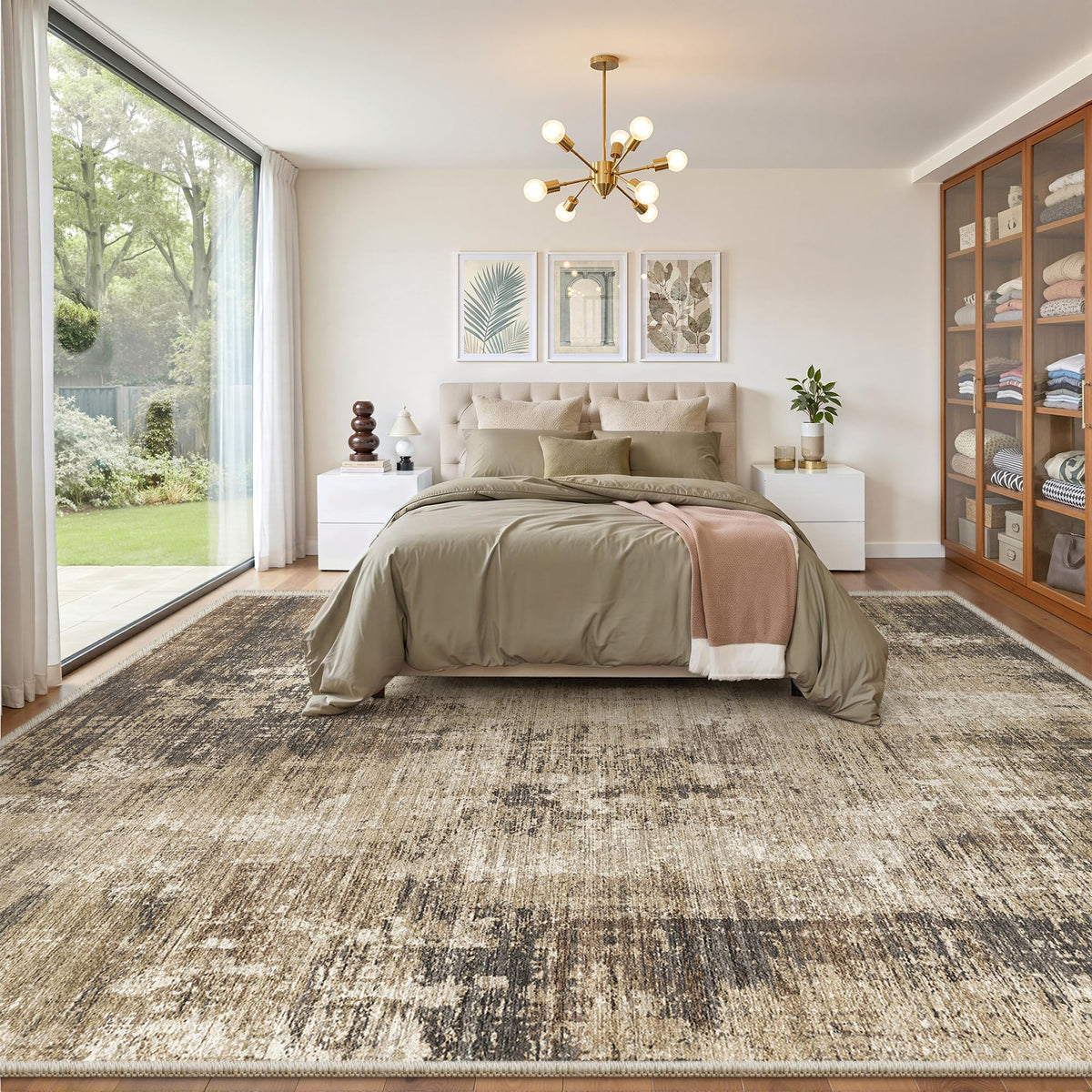 Valenrug Beige 8x10 Area Rugs for Living Room, Large Washable Rug Non Slip