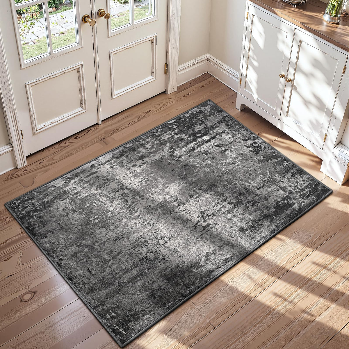 Living Room Rug 5x7 Gray Area Rug Machine Washable Boho Rug Non Slip Abstract Vintage Indoor Large Rugs for Bedroom, Classroom, College Dorm, Farmhouse, Dining Room, Kids Playroom