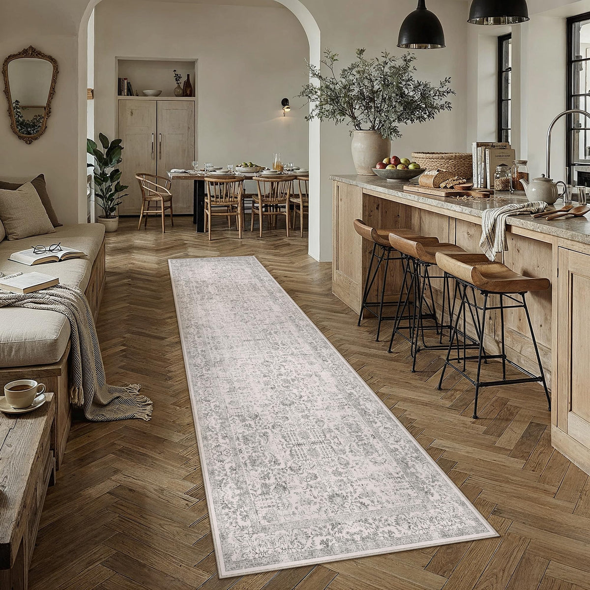 PureCozy Beige Area Rug 5x7 Vintage Farmhouse Floral