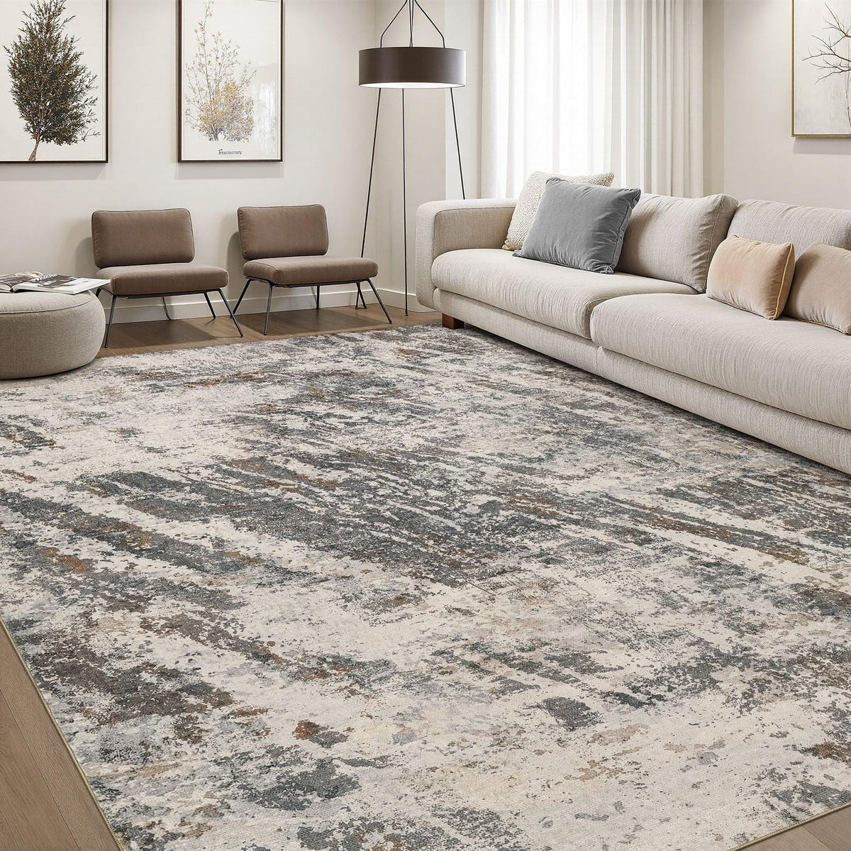 DMOYEST Area Rug Living Room Rugs 5x7 Washable Abstract Beige Blue Carpet
