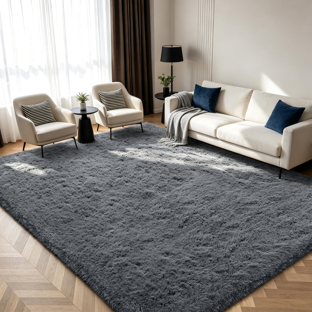 Shag Area Rugs for Bedroom Living Room,4X6 Ultra Soft Fluffy Area Rugs for Dorm,Indoor Carpet Plush Rugs for Home Decor,Tie-Dye Grey