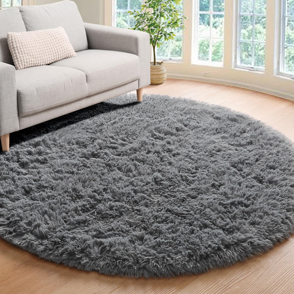 Area Rugs for Bedroom Living Room, 4x6 Fluffy Grey and Black Geometric Rug