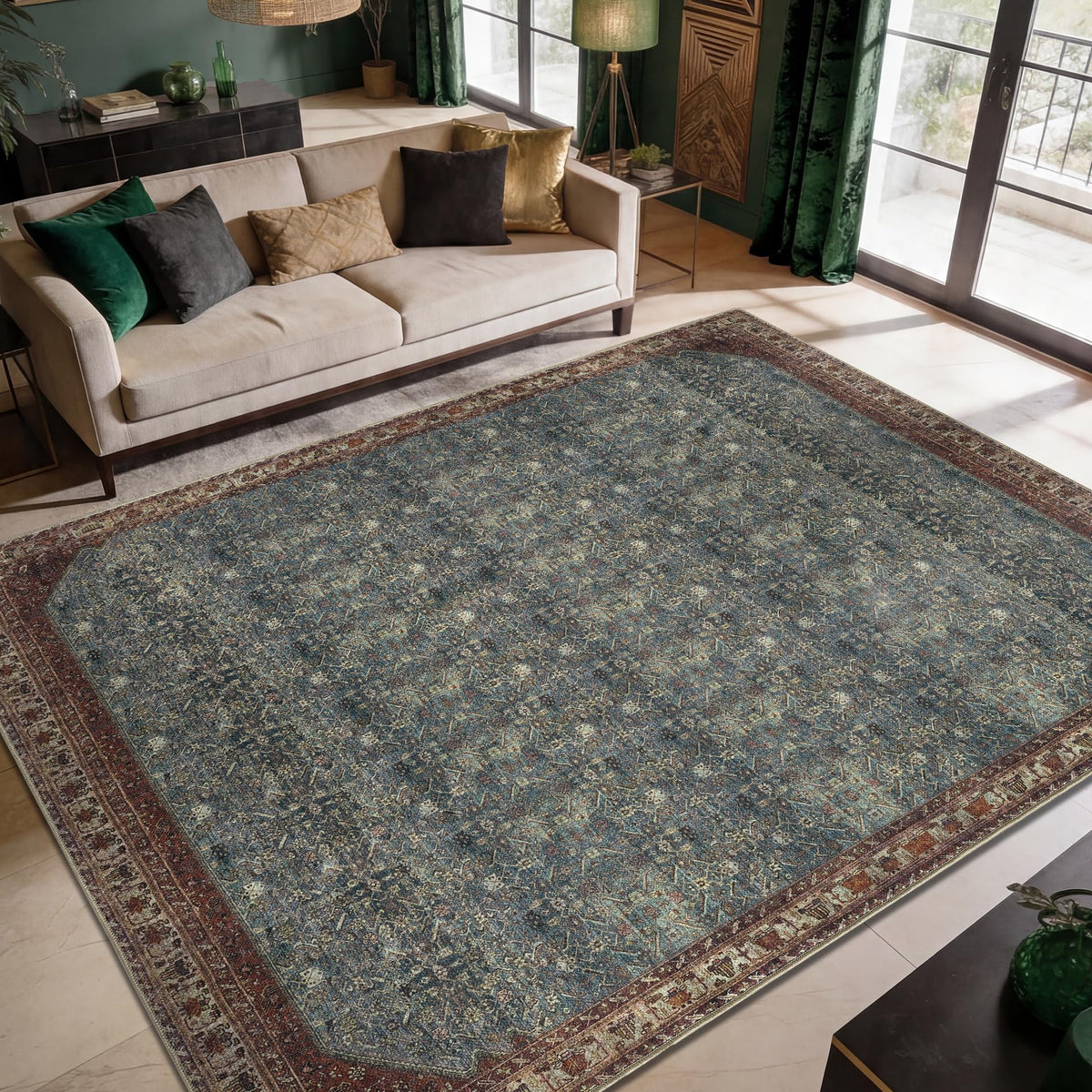 Keen Home Design Vintage Washable Entryway Rug, Non-Slip Low Pile, 3x5