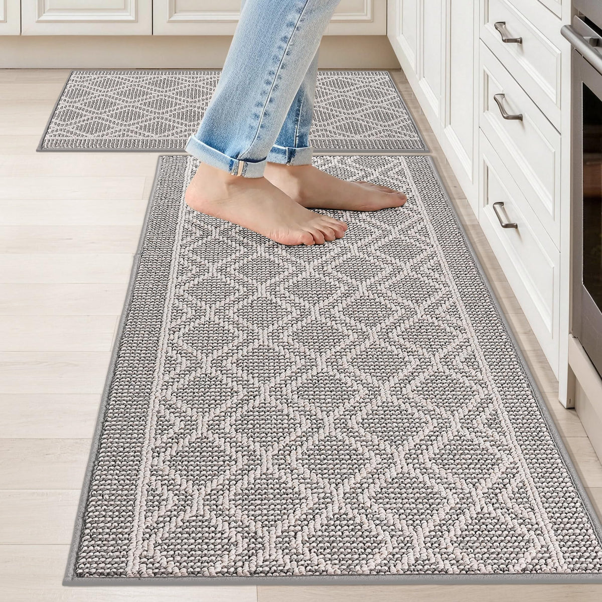 COSY HOMEER 48x20Inch/30X20Inch Kitchen Rug Mats,Grey