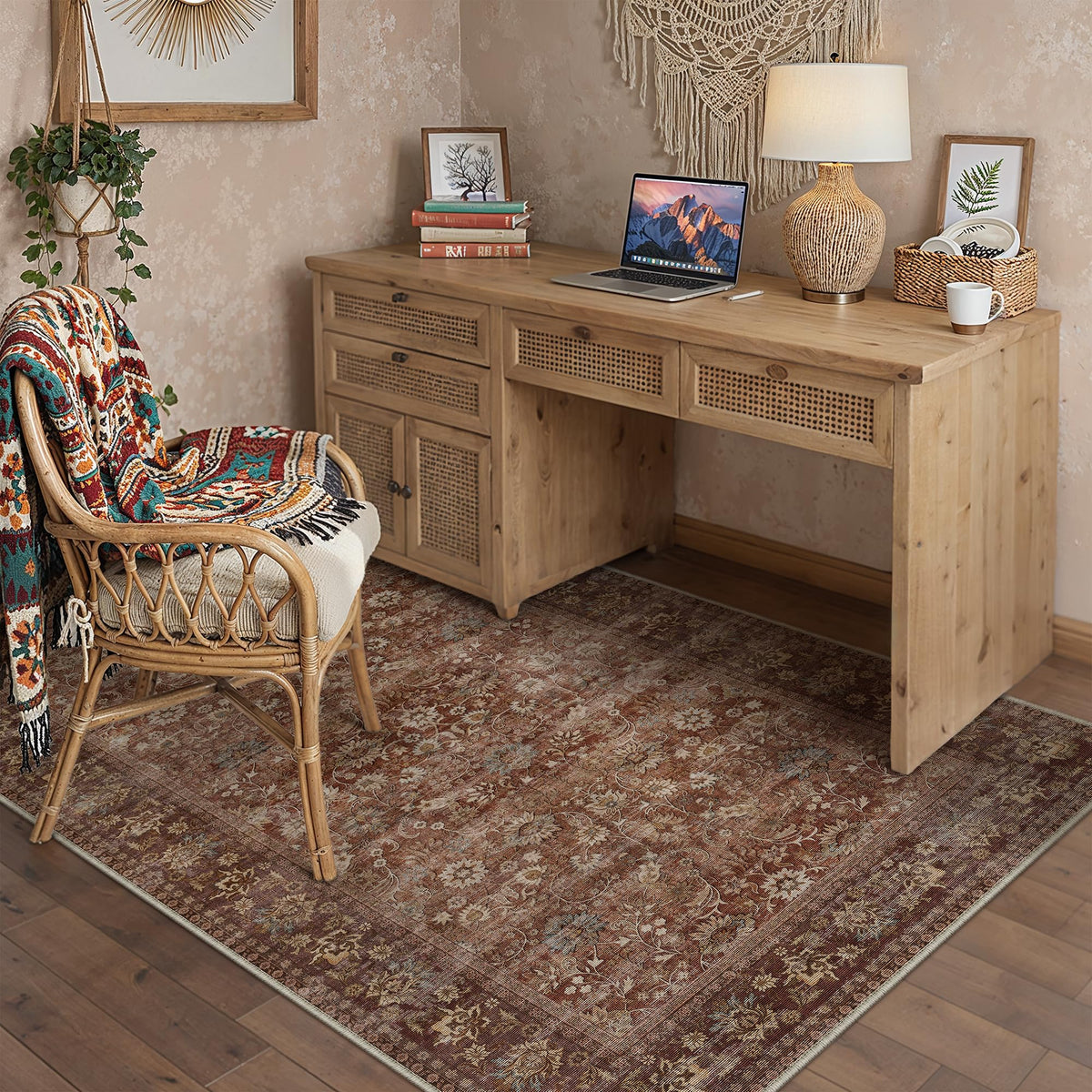 HUGEAR 2x6 Brown Vintage Floral Washable Runner Rug for Hallway