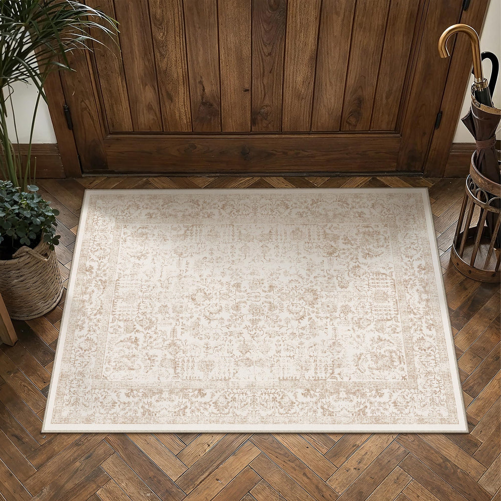 PureCozy Beige Area Rug 5x7 Vintage Farmhouse Floral
