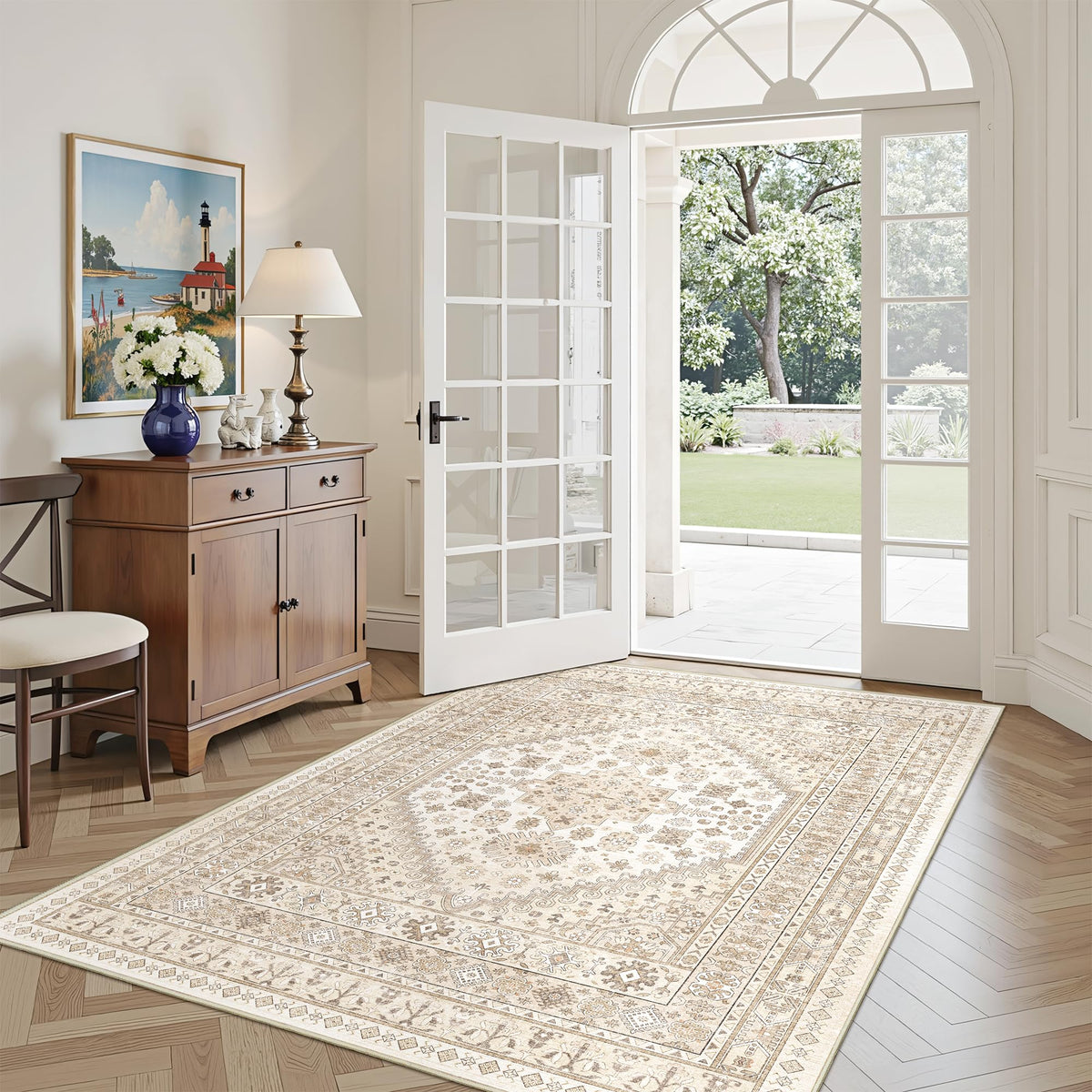 4x6 Area Rugs for Living Room, Non Slip Rugs for Bedroom, Beige