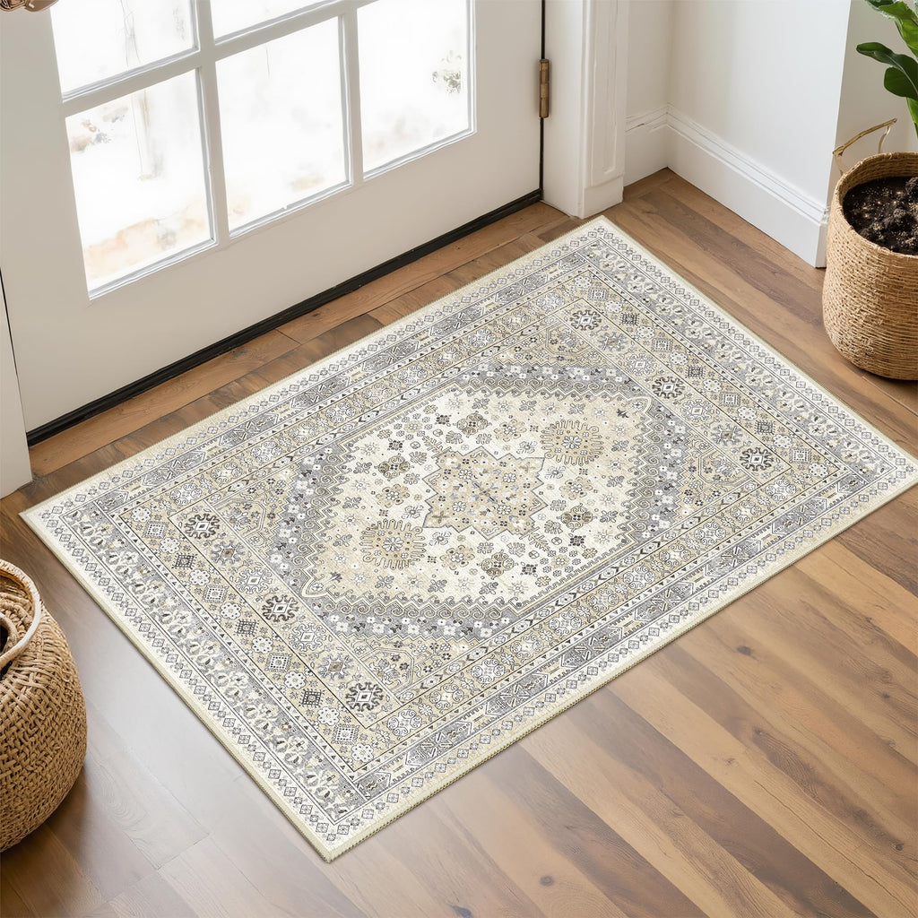 4x6 Area Rugs for Living Room, Non Slip Rugs for Bedroom, Beige