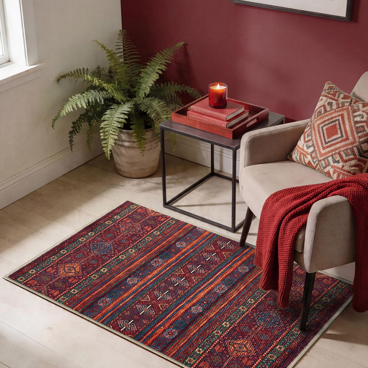 Keen Home Design Vintage Washable Entryway Rug, Non-Slip Low Pile, 3x5