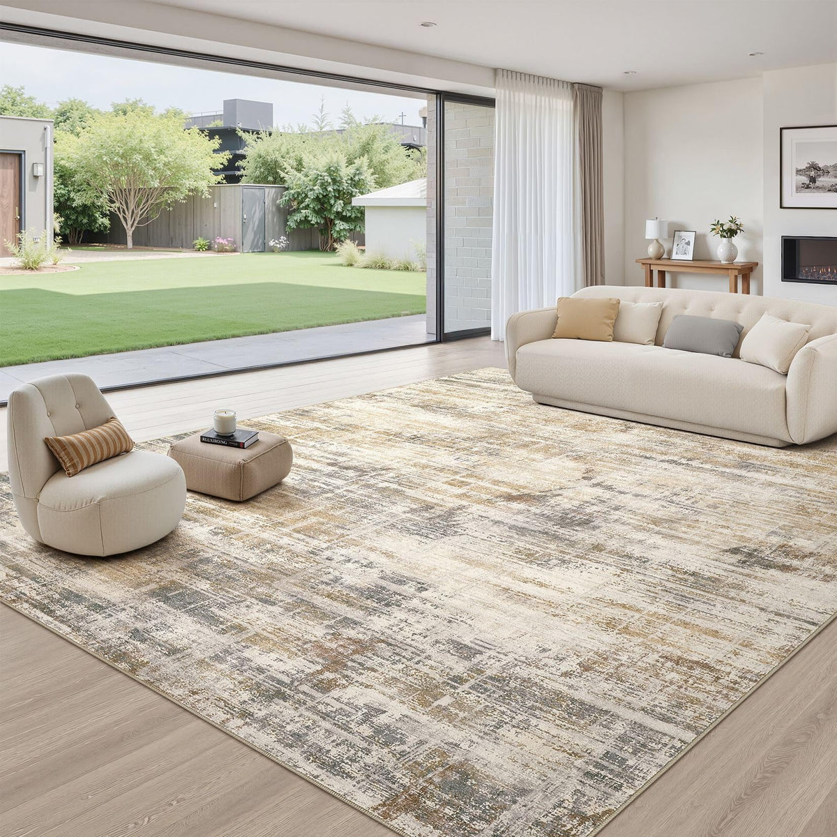 UERMEI 6x9 Area Rug for Living Room Washable Abstract Blue Brown Carpet