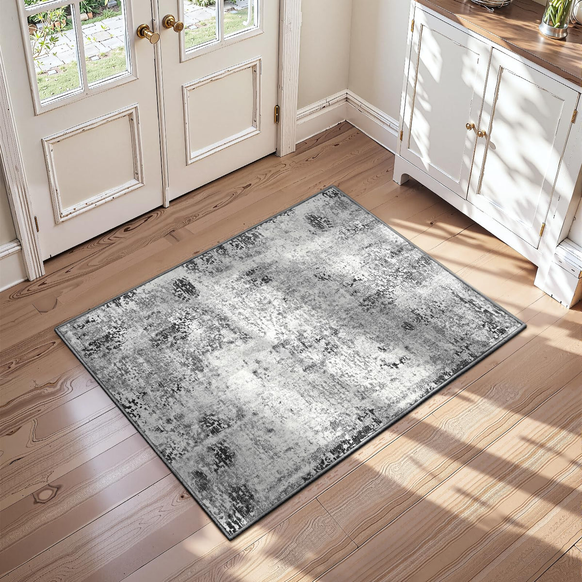 Living Room Rug 5x7 Gray Area Rug Machine Washable Boho Rug Non Slip Abstract Vintage Indoor Large Rugs for Bedroom, Classroom, College Dorm, Farmhouse, Dining Room, Kids Playroom