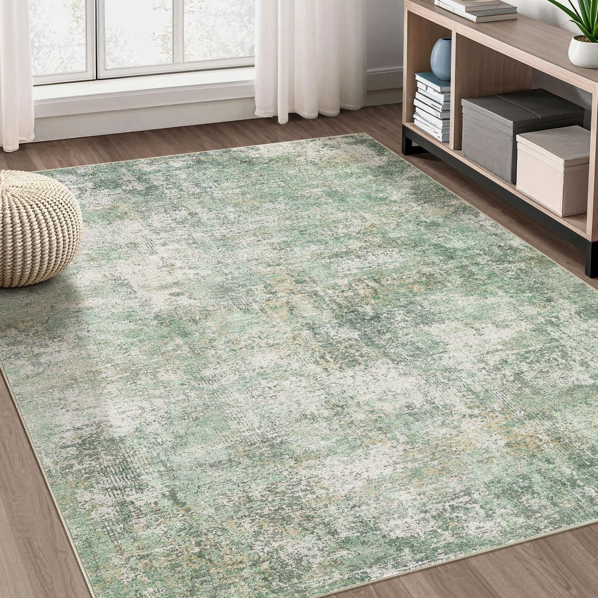 DMOYEST Area Rug Living Room Rugs 5x7 Washable Abstract Beige Blue Carpet