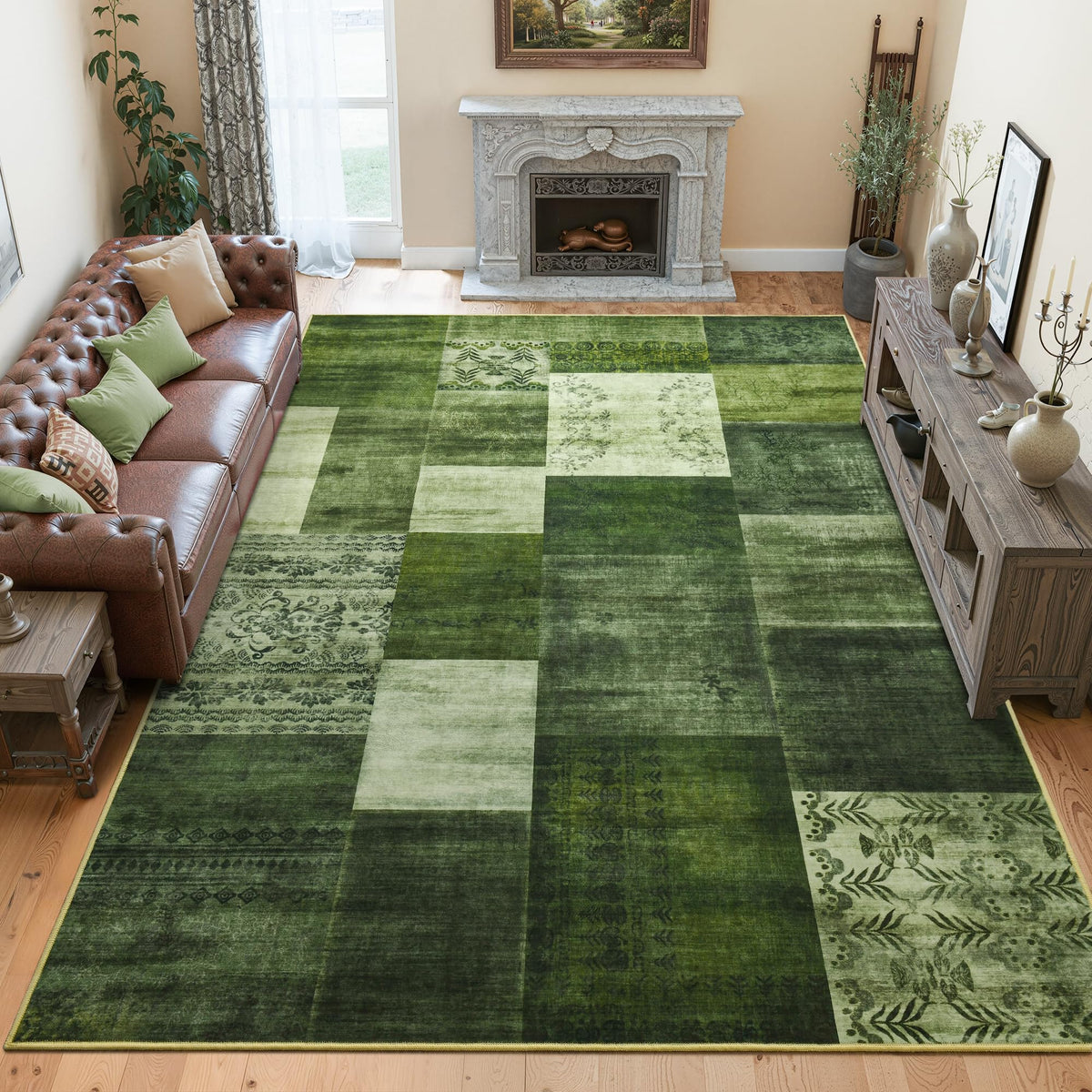 Tepook 4x6 Area Rugs for Living Room, Washable Large Geometric Bedroom Rug
