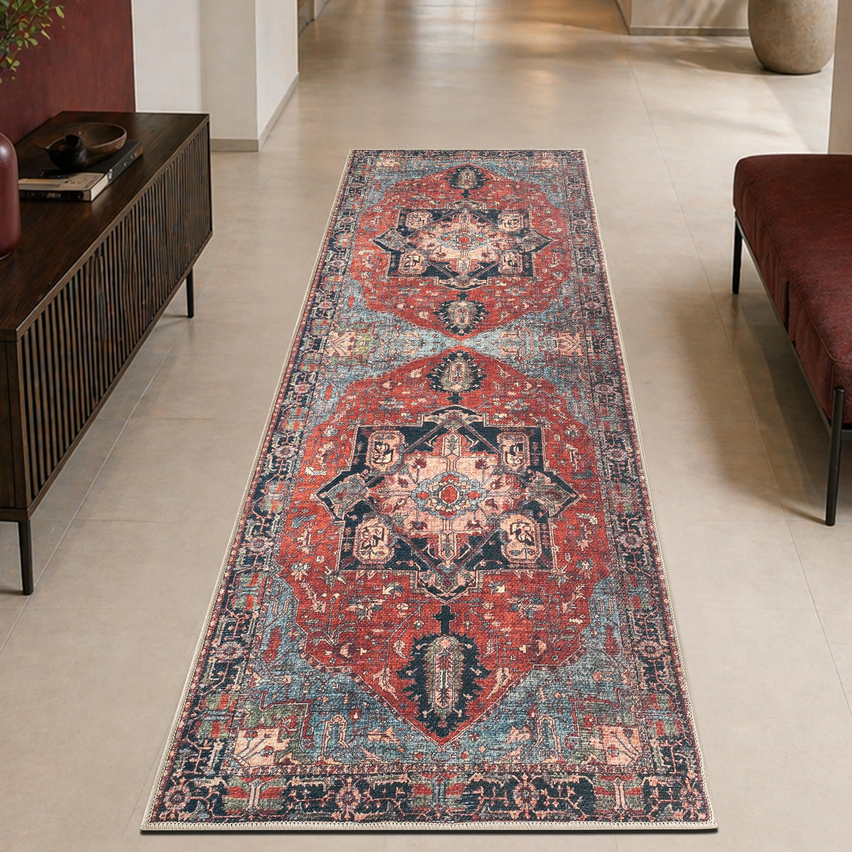 Keen Home Design Vintage Washable Area Rug, Non-Slip Low Pile, 5x7