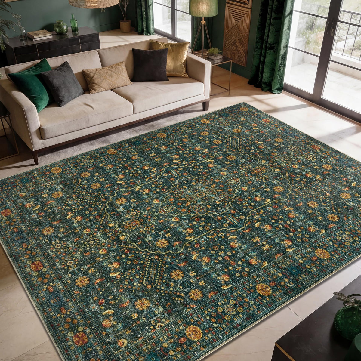 Keen Home Design Vintage Washable Entryway Rug, Non-Slip Low Pile, 3x5
