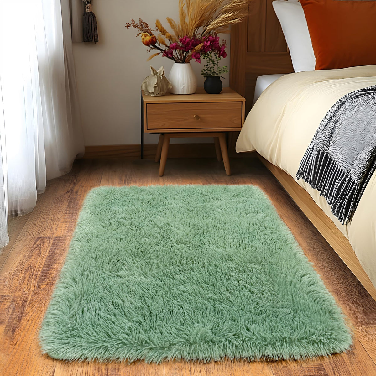 Black Rug for Bedroom, Soft Shaggy Modern Shag 4x6 Area Rugs for Living Room, Upgrade Non-Slip Plush Fluffy Carpet for Kids Boys Girls Room Dorm Home Decor Aesthetic