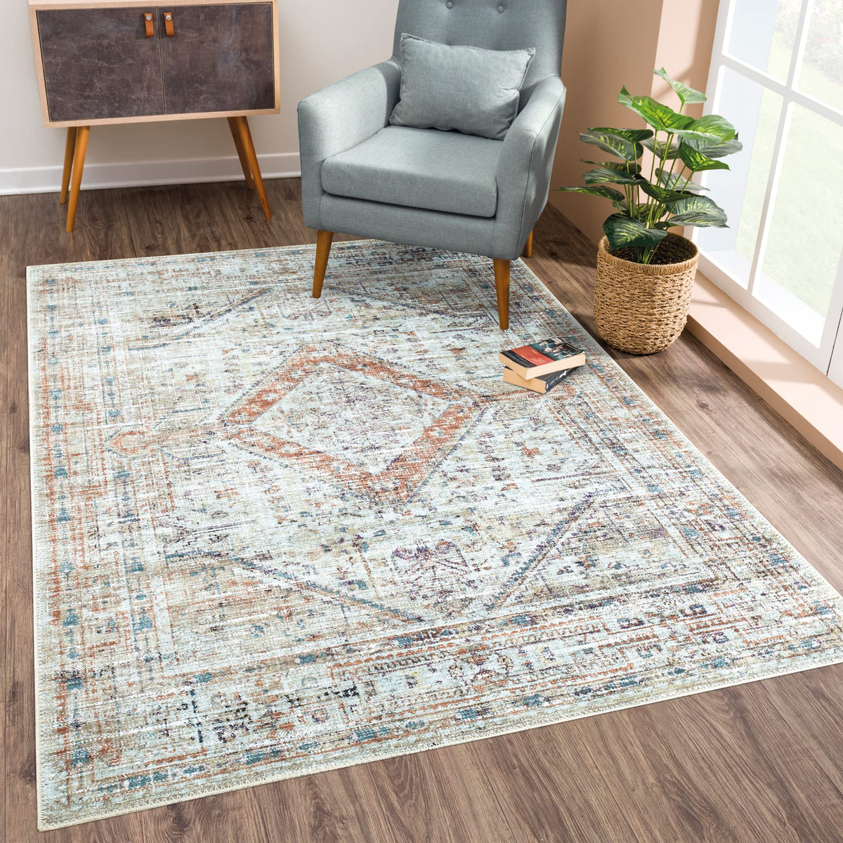 Bloom Rugs Washable Non-Slip 8' x 10' Rug - Gray/Charcoal/Blue Modern Abstract Area Rug for Living Room, Bedroom, Dining Room, and Kitchen - Exact Size: 8' x 10'