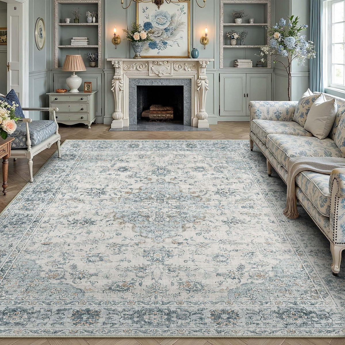 HUGEAR 2x6 Brown Vintage Floral Washable Runner Rug for Hallway