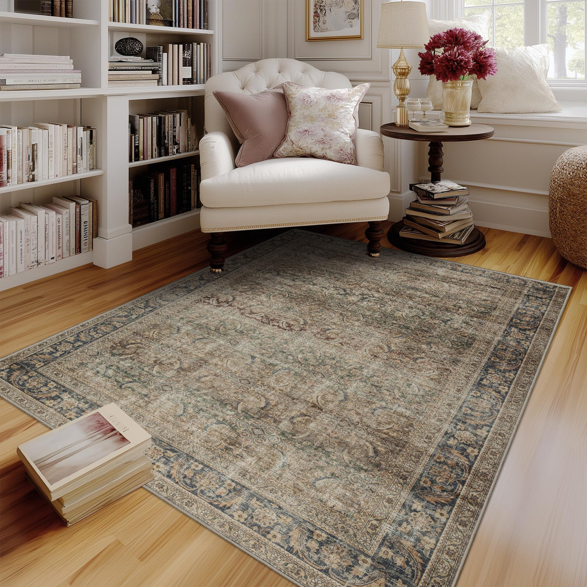 FMFUNCTEX 5x7 Washable Beige Neutral Vintage Retro Area Rug for Living Room
