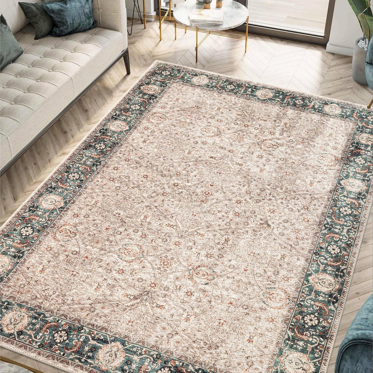 Keen Home Design Vintage Washable Entryway Rug, Non-Slip Low Pile, 3x5