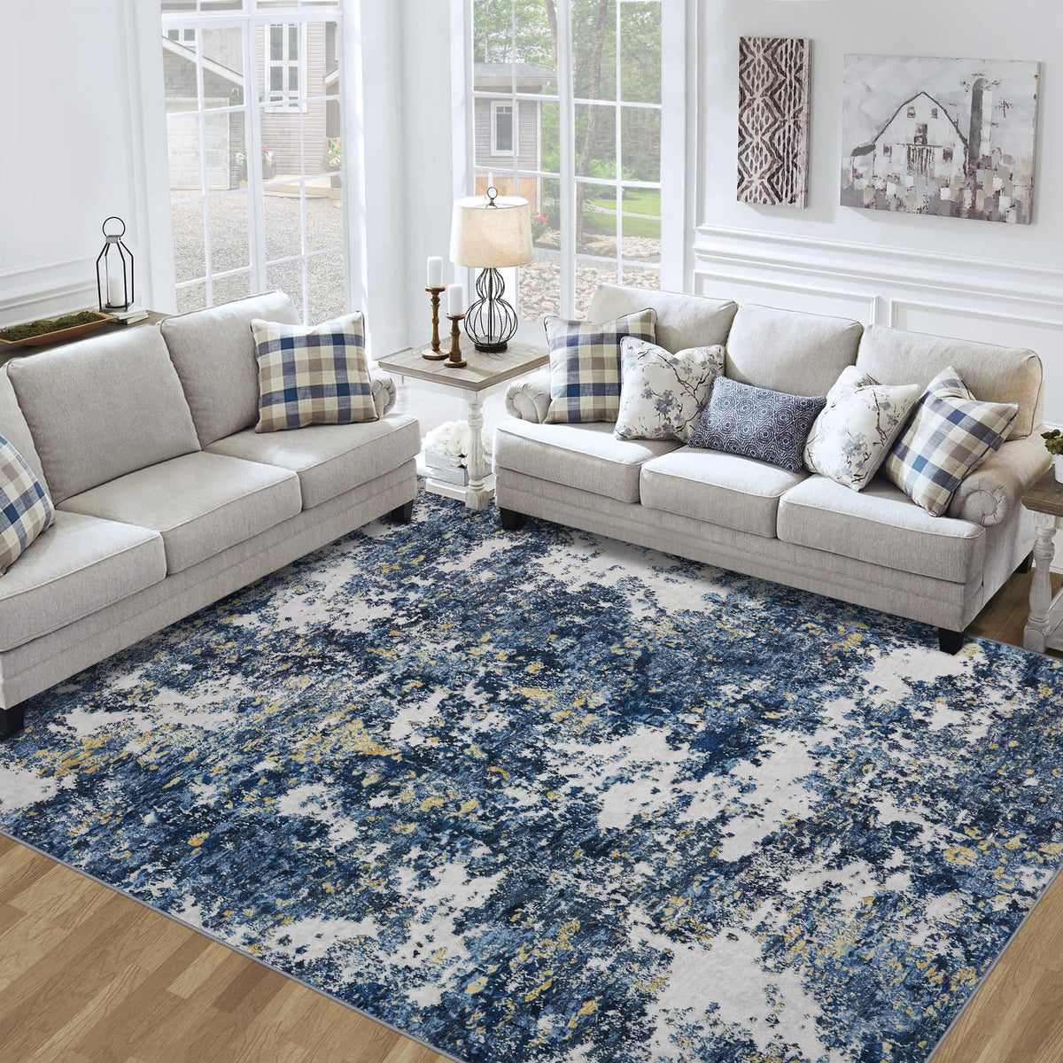Tosuoka 5x7 Area Rugs for Living Room Abstract Washable Black Rug