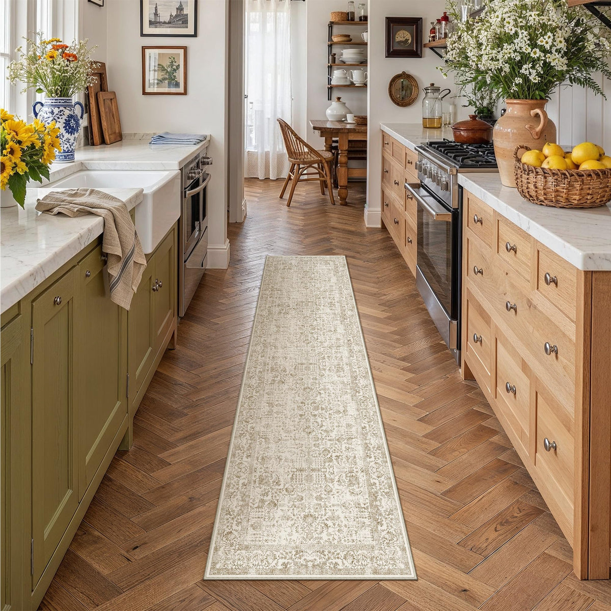 PureCozy Beige Area Rug 5x7 Vintage Farmhouse Floral