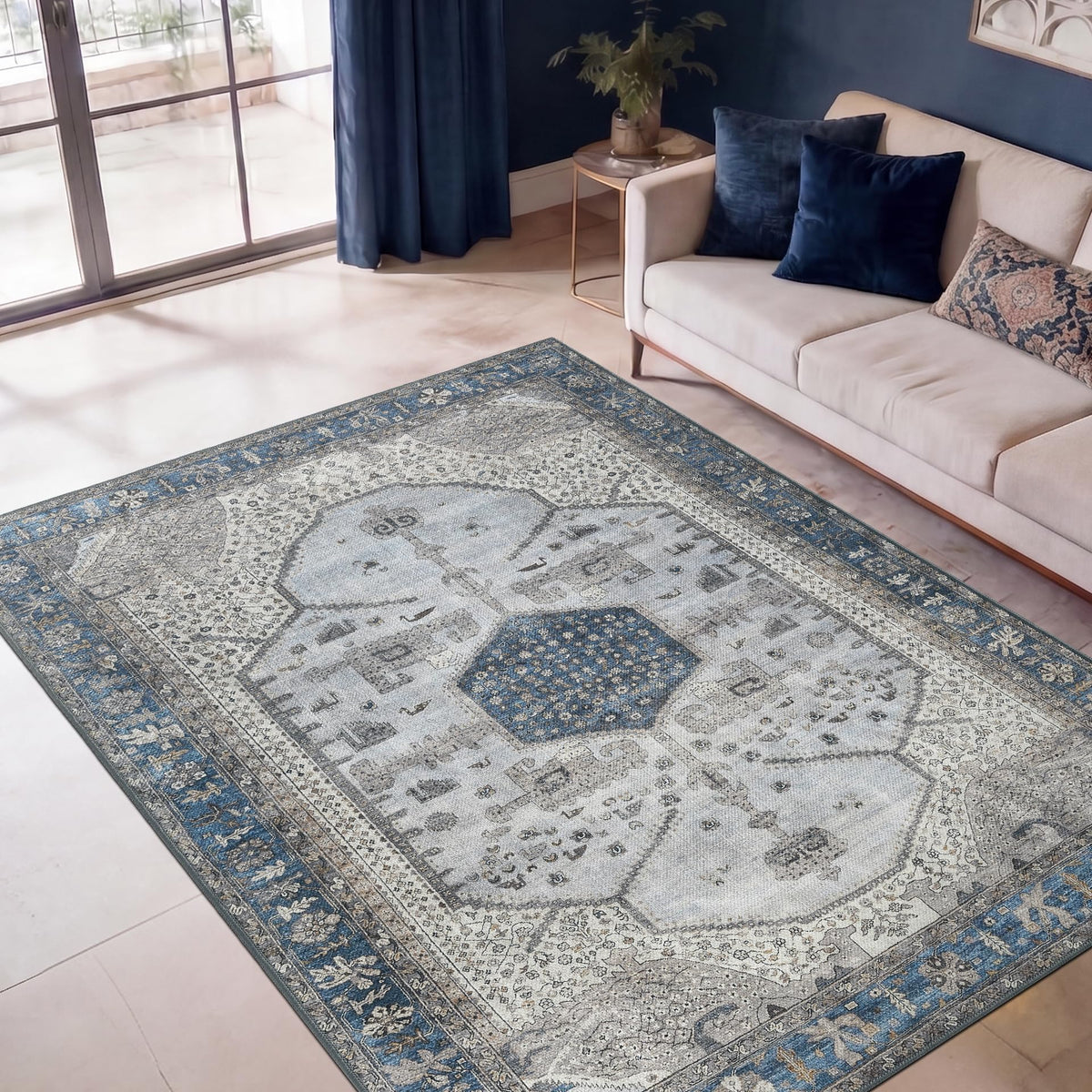 Keen Home Design Vintage Washable Area Rug, Non-Slip Low Pile, 5x7