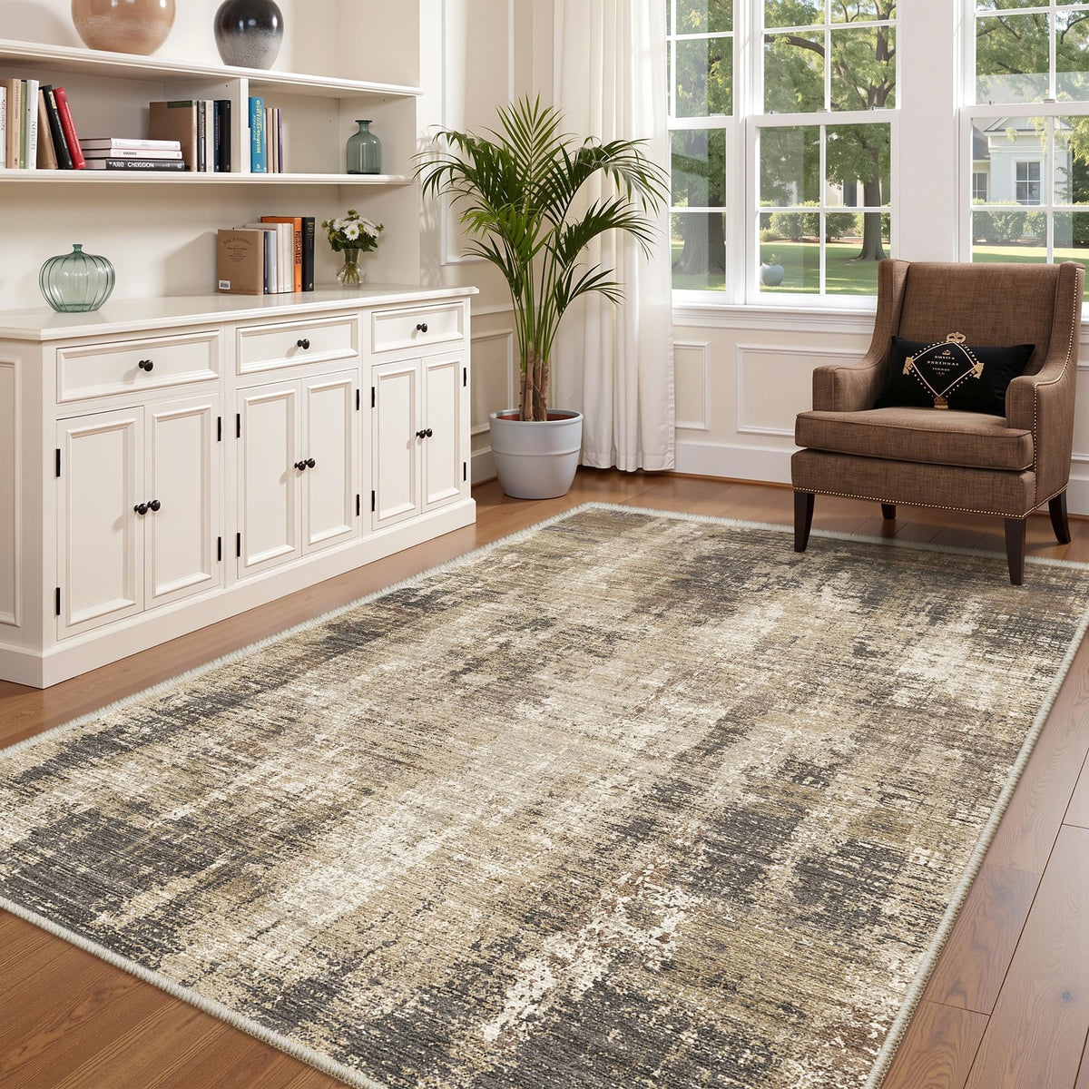 Valenrug Beige 8x10 Area Rugs for Living Room, Large Washable Rug Non Slip