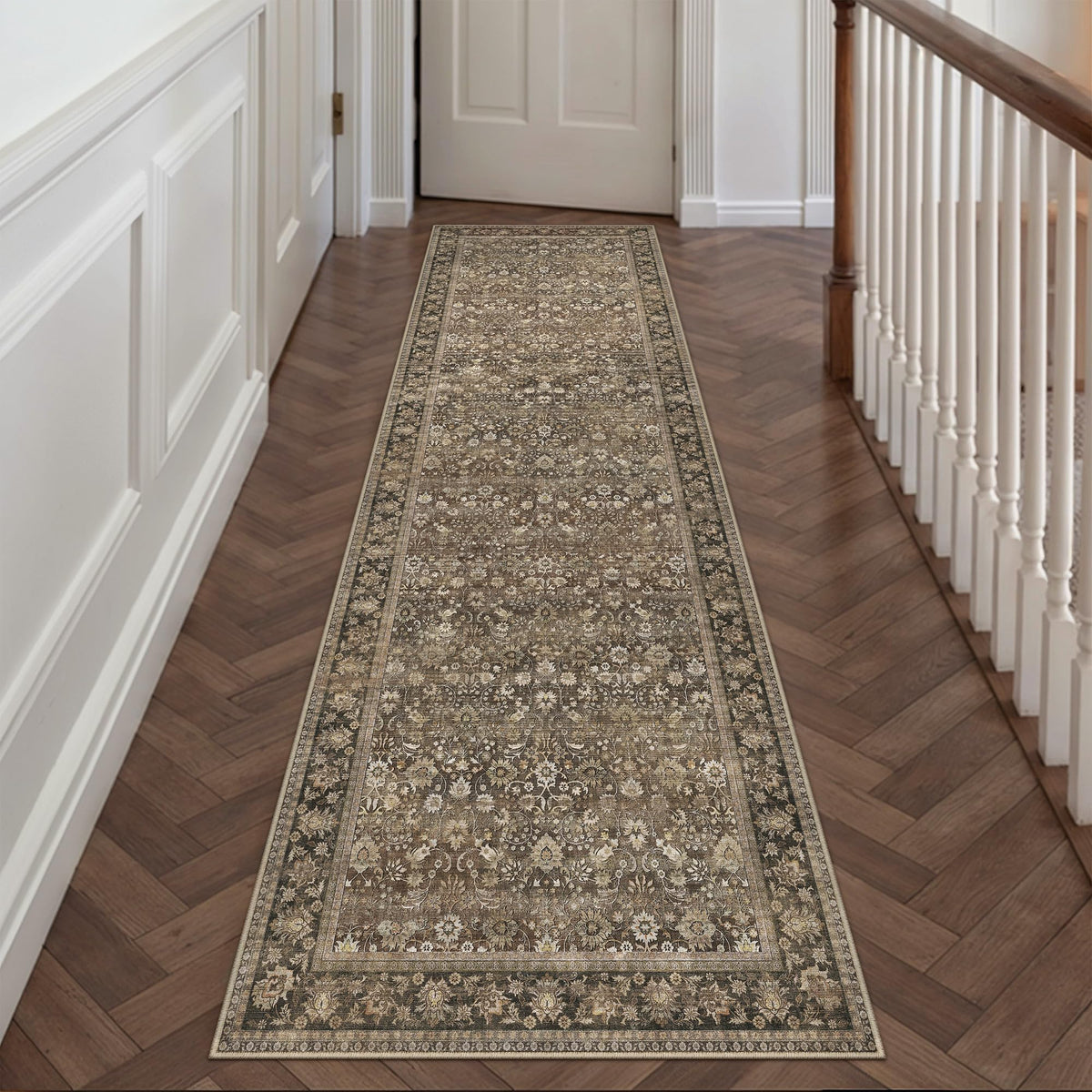 HUGEAR 2x6 Brown Vintage Floral Washable Runner Rug for Hallway