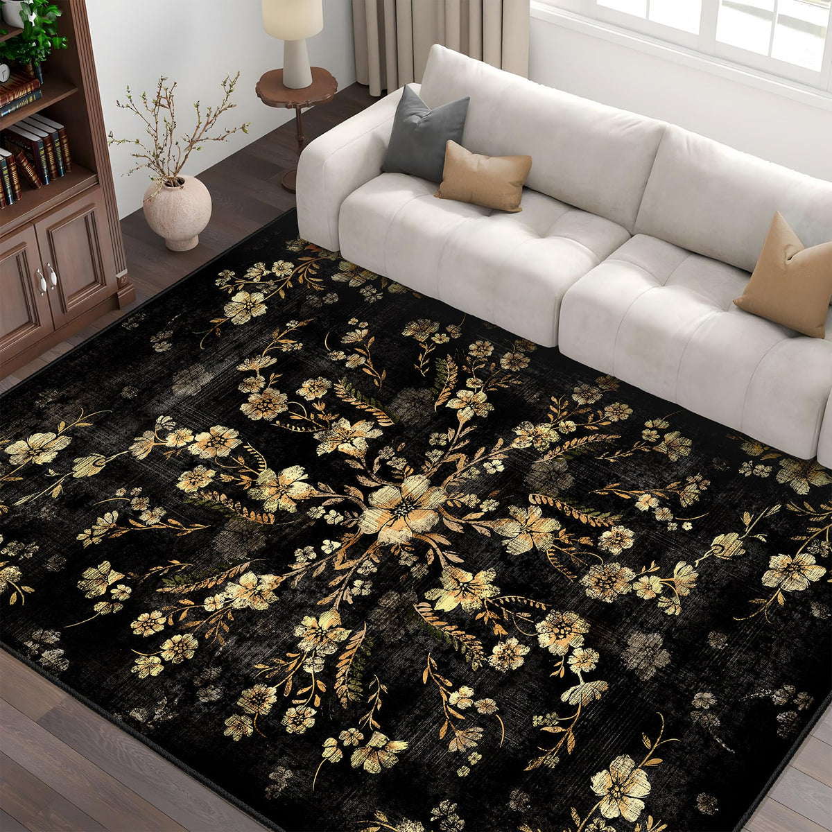 Beige Rug 3x5 Washable Area Rugs for Bedroom Living Room Kitchen Entryway Bedside,Small Modern Marble Abstract Non Slip Carpet