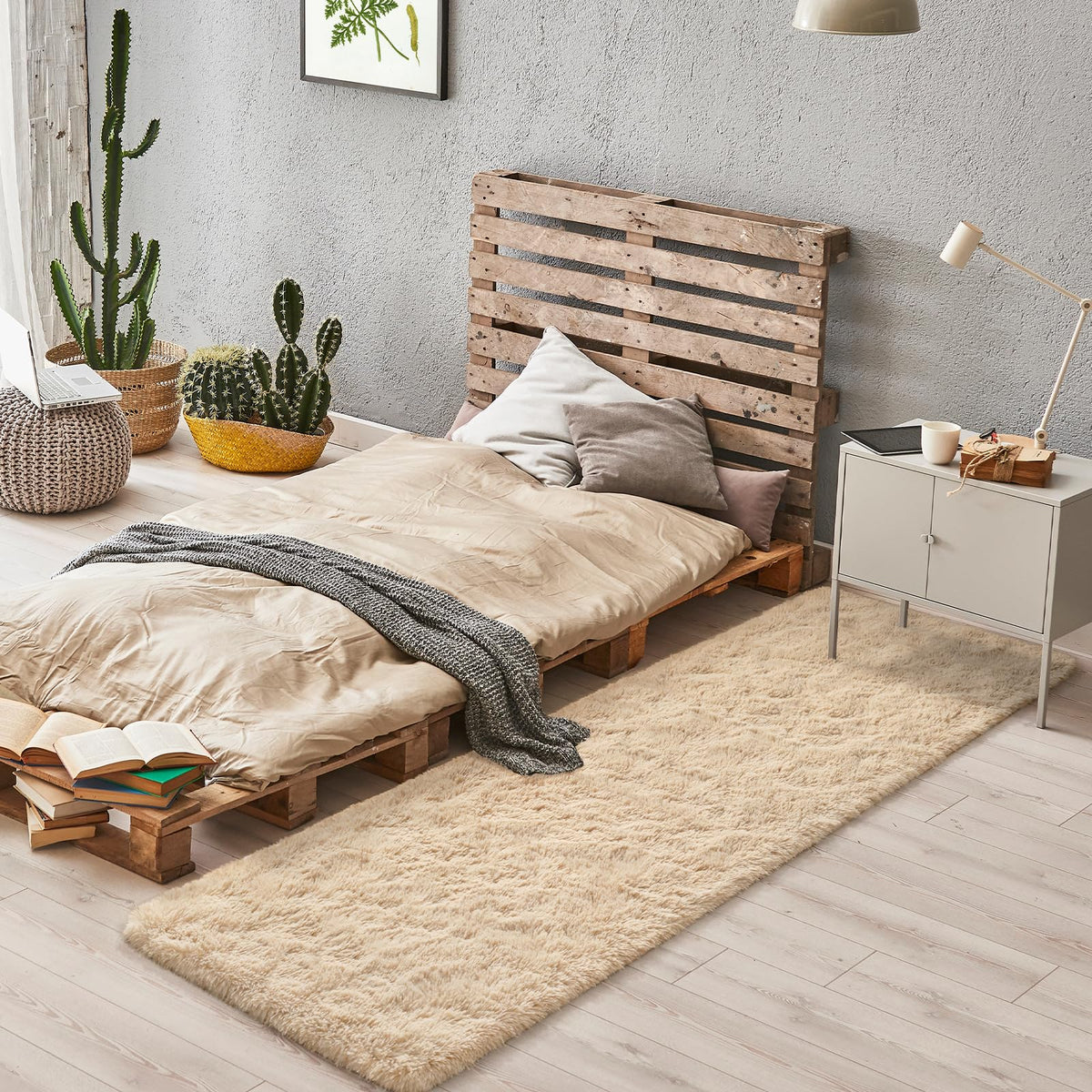 BENRON Cream White Fluffy Rugs for Living Room Bedroom 4x6, Washable