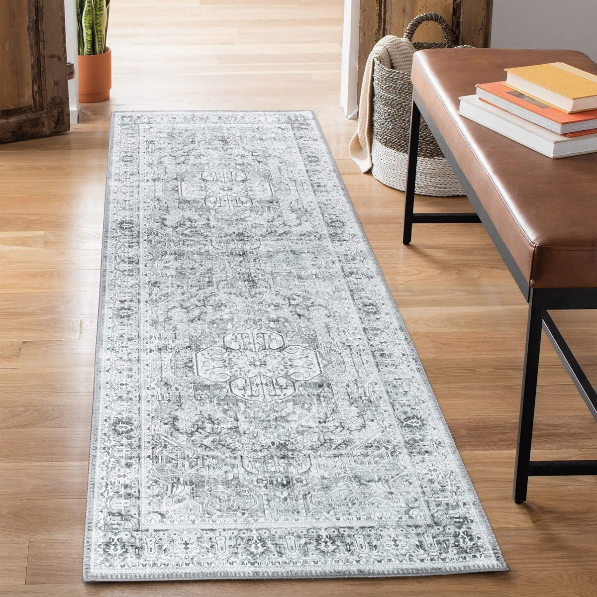 Bloom Rugs Washable Non-Slip 8' x 10' Rug - Gray/Charcoal/Blue Modern Abstract Area Rug for Living Room, Bedroom, Dining Room, and Kitchen - Exact Size: 8' x 10'