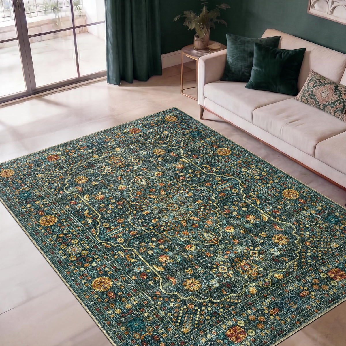 Keen Home Design Vintage Washable Entryway Rug, Non-Slip Low Pile, 3x5