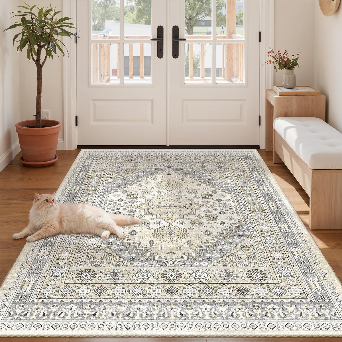 zesthome 5x7 Area Rugs for Living Room,Large Washable Rug,Orange