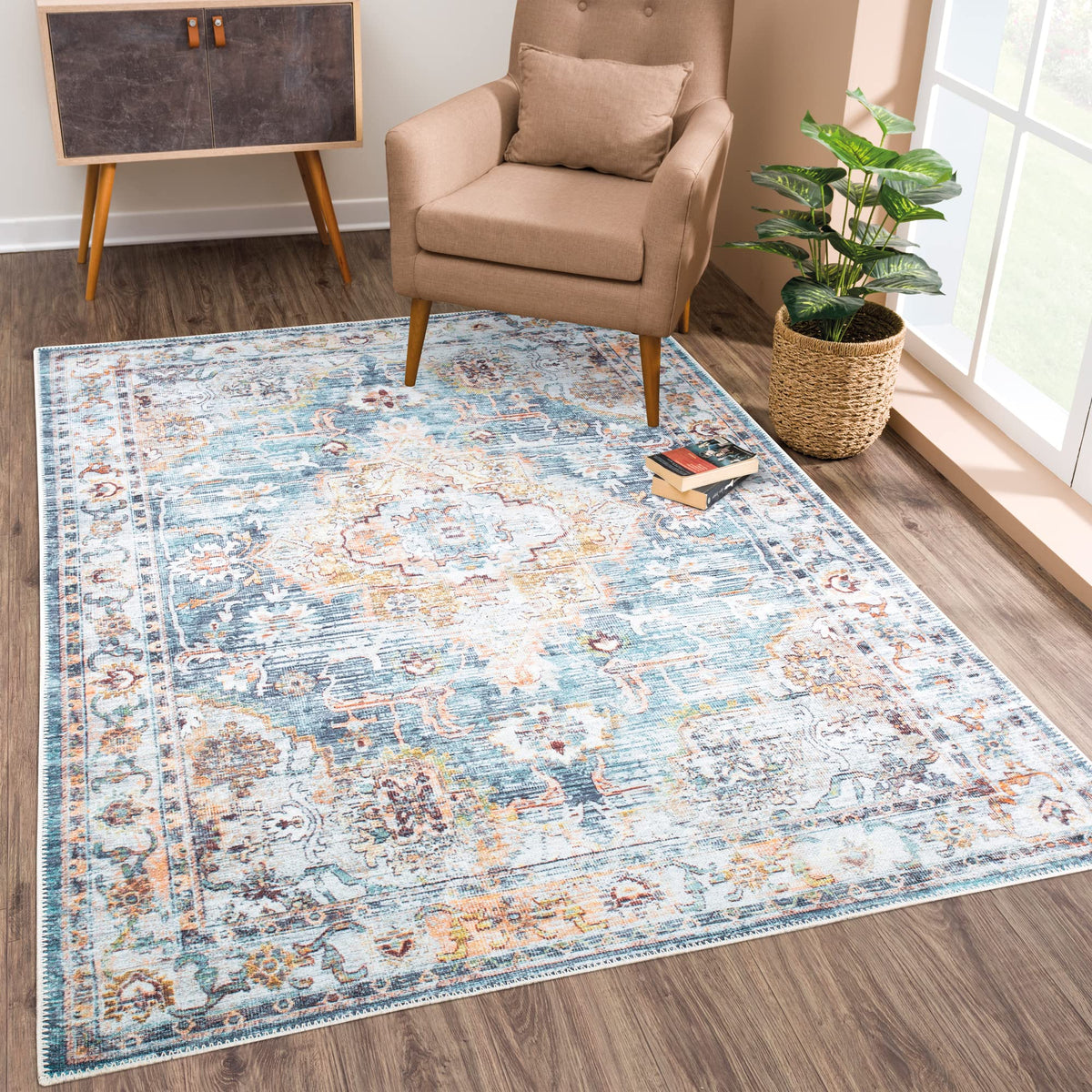 Bloom Rugs Washable Non-Slip 8' x 10' Rug - Gray/Charcoal/Blue Modern Abstract Area Rug for Living Room, Bedroom, Dining Room, and Kitchen - Exact Size: 8' x 10'