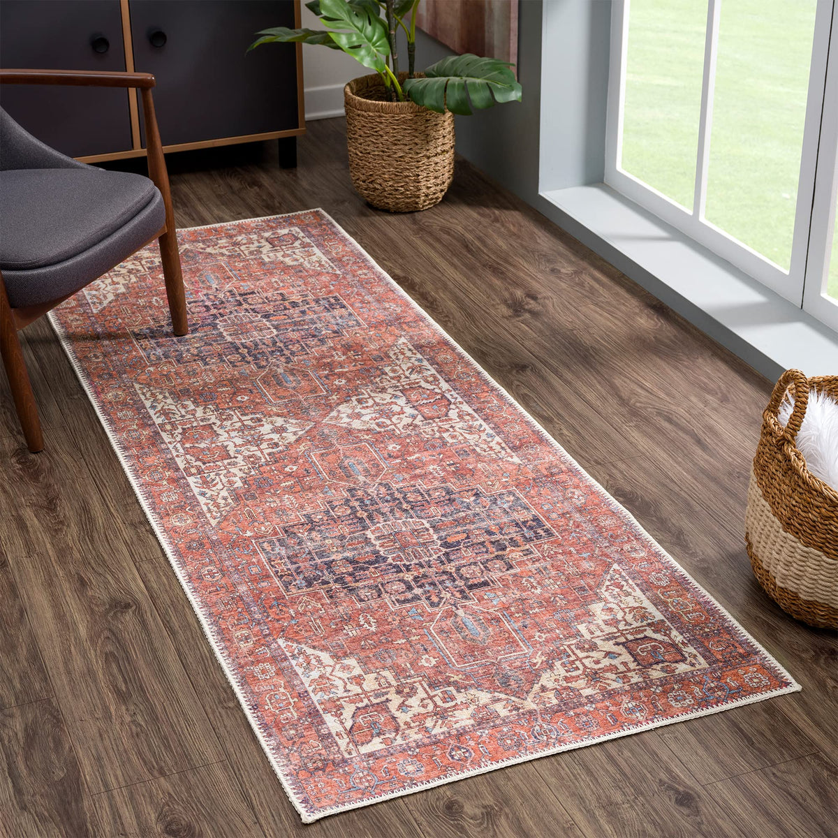 Bloom Rugs Washable Non-Slip 8' x 10' Rug - Gray/Charcoal/Blue Modern Abstract Area Rug for Living Room, Bedroom, Dining Room, and Kitchen - Exact Size: 8' x 10'