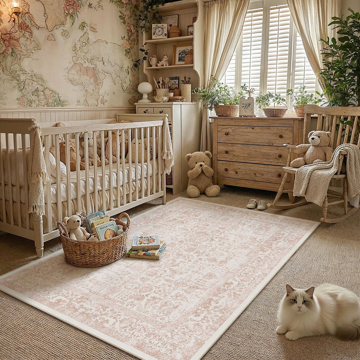 PureCozy Beige Area Rug 5x7 Vintage Farmhouse Floral