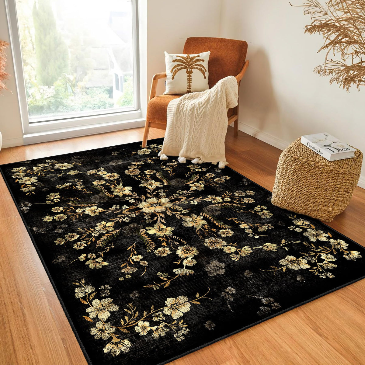 Beige Rug 3x5 Washable Area Rugs for Bedroom Living Room Kitchen Entryway Bedside,Small Modern Marble Abstract Non Slip Carpet