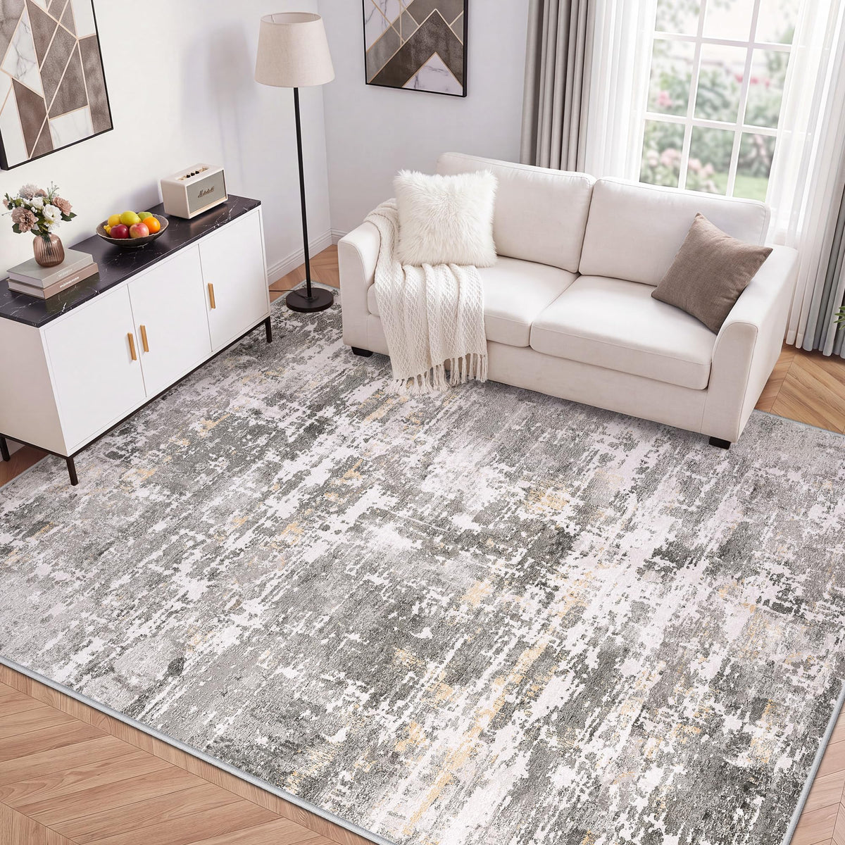 LIVELYGLOW 5x7 Washable Abstract Area Rug, Small Indoor Bedroom Dorm Rug