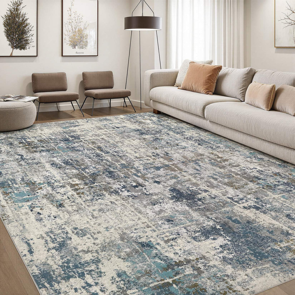 DMOYEST Area Rug Living Room Rugs 5x7 Washable Abstract Beige Blue Carpet