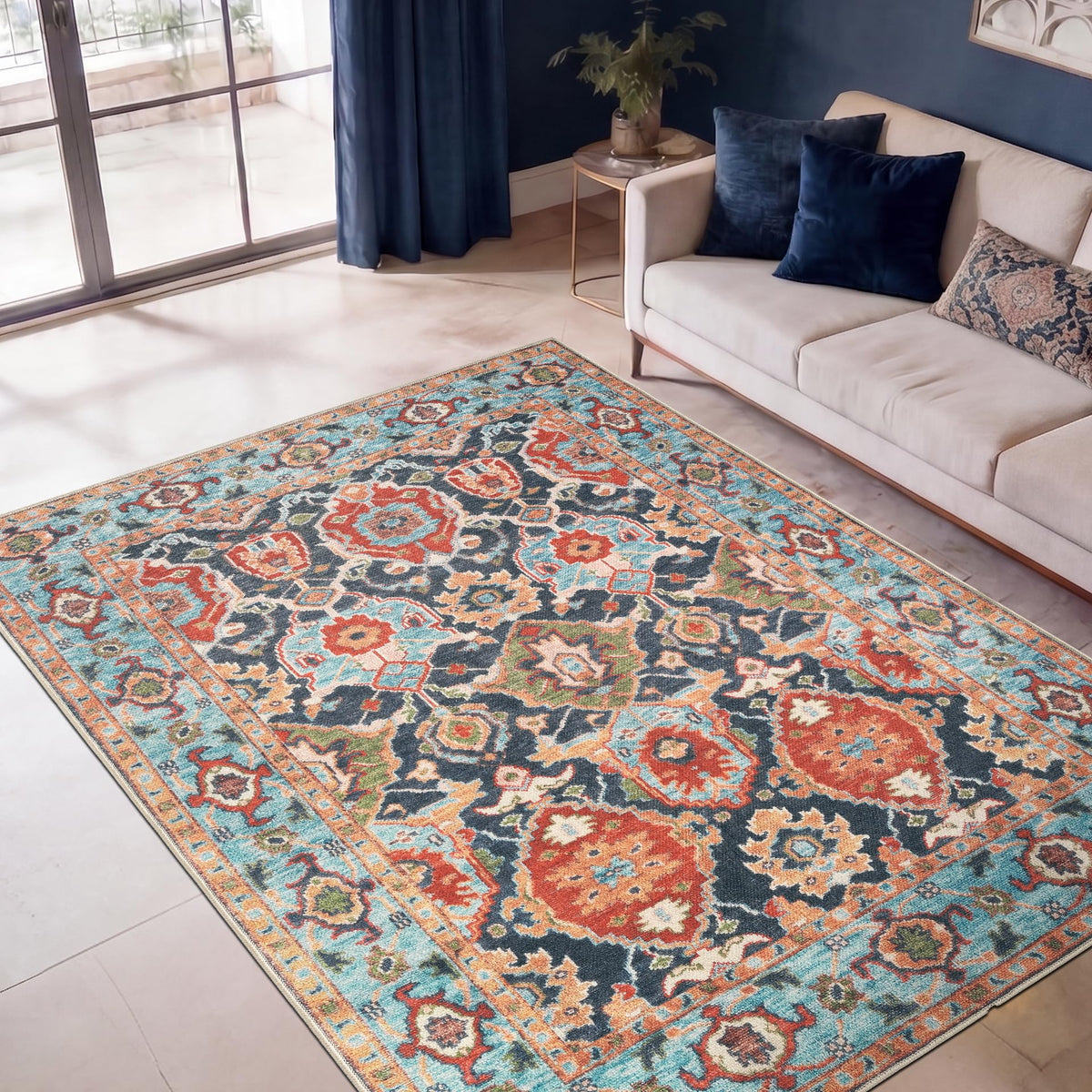 Keen Home Design Vintage Washable Entryway Rug, Non-Slip Low Pile, 3x5