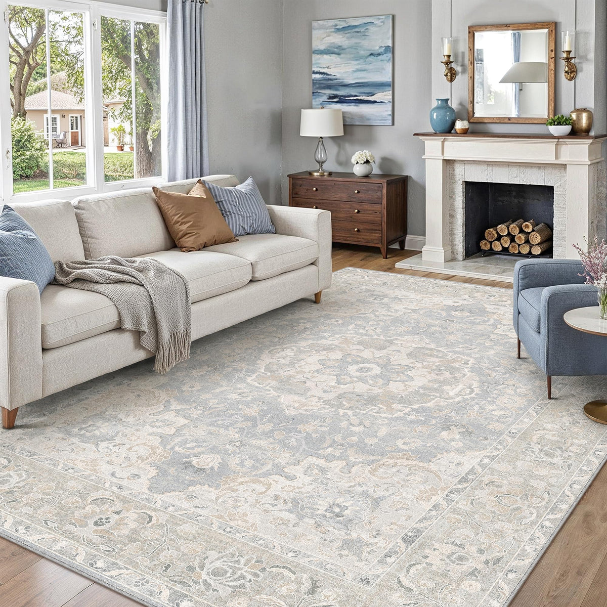8x10 Beige Area Rug Vintage Carpet