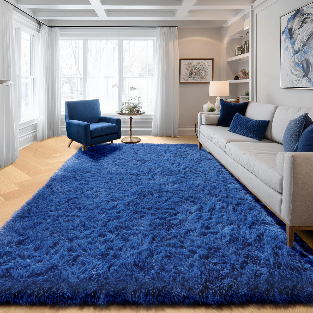 Area Rugs for Bedroom Living Room, 4x6 Fluffy Grey and Black Geometric Rug