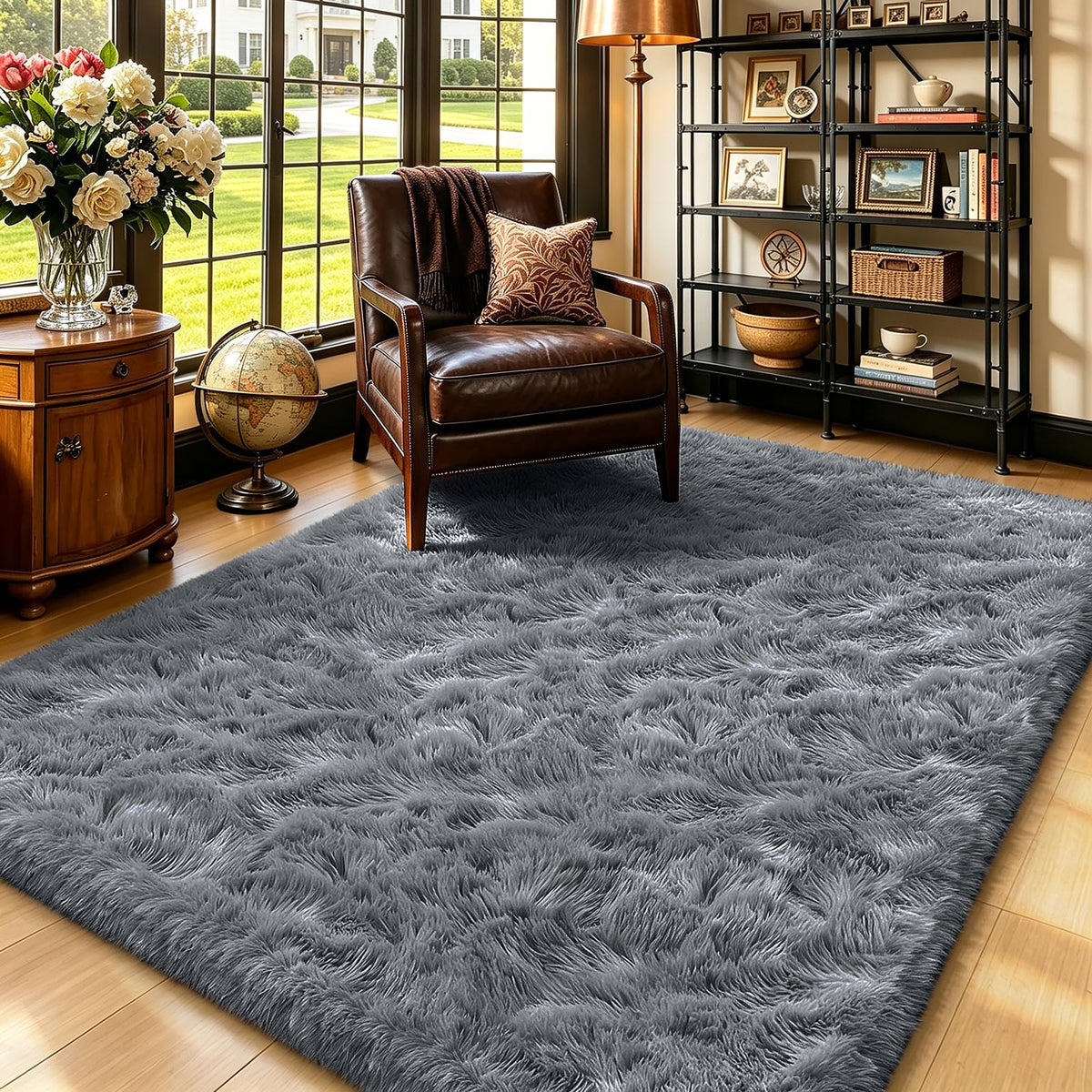 4x6 Beige Rug for Bedroom, Fluffy Shag Area Rug Small Rug Bedroom Carpet