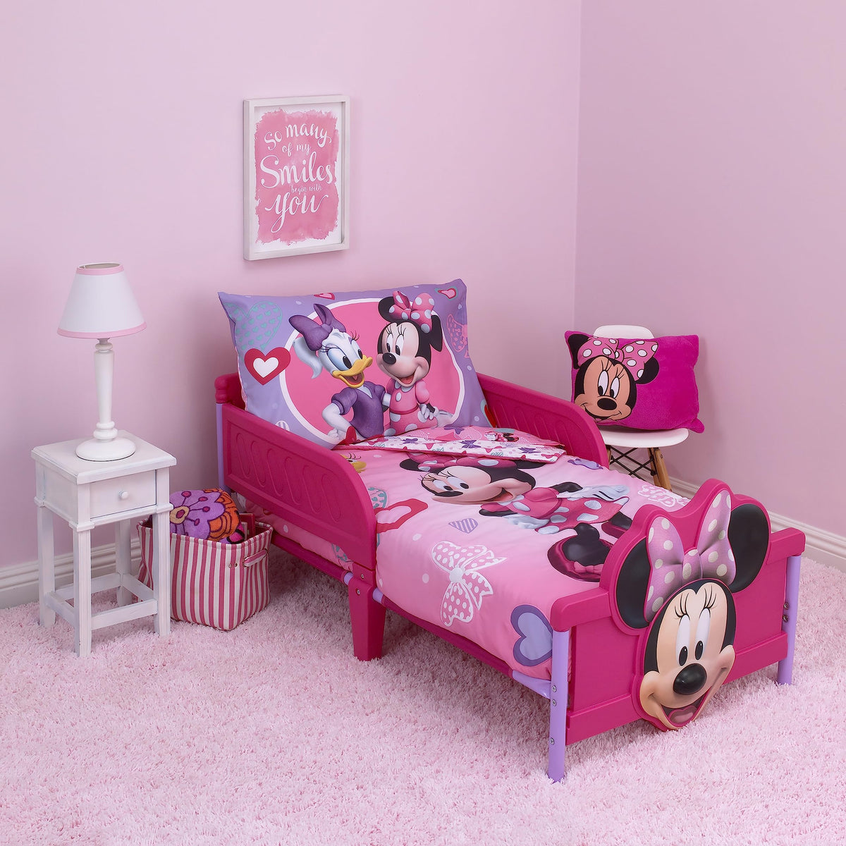 Disney 4 Piece Minnie's Fluttery Friends Toddler Bedding Set, Lavender