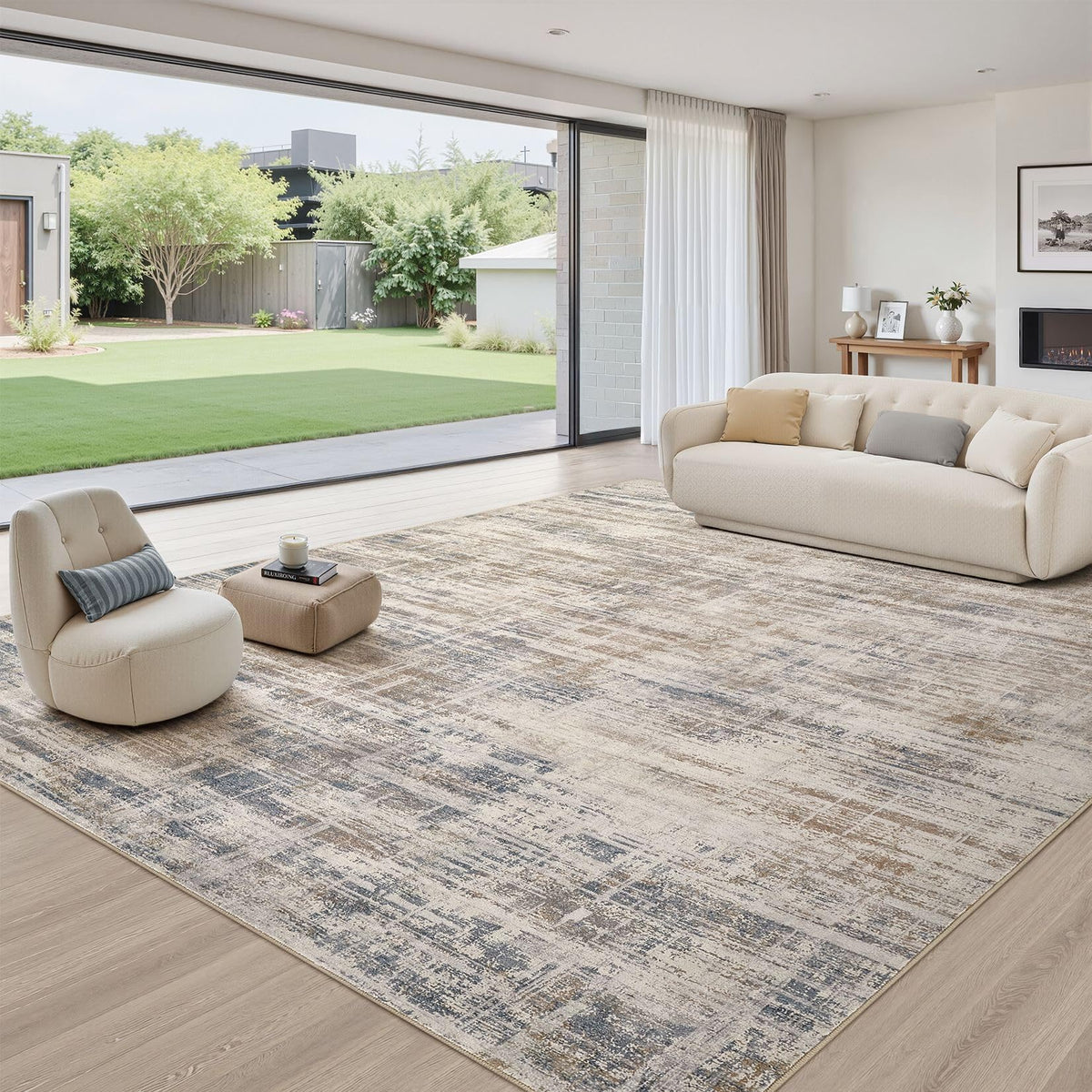 UERMEI 6x9 Area Rug for Living Room Washable Abstract Blue Brown Carpet