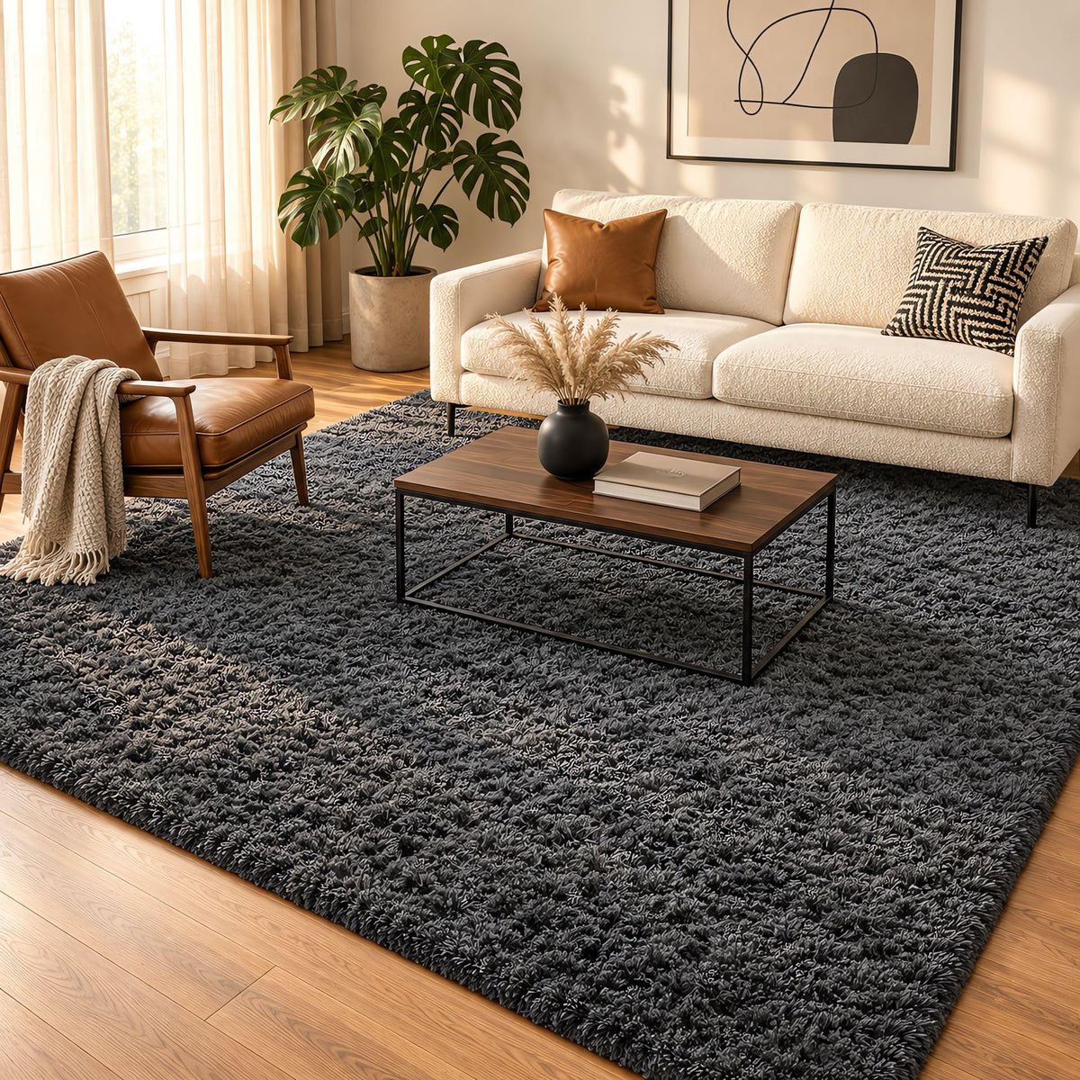 Ophanie Round Rugs 5Ft Ivory Circle Area Rug,Baby Nursery Living Room Bedroom Decor Circular Carpet 5 Foot,Fluffy Fuzzy Shag Plush Cream for Kids Boys Girls Teen with Over 99 pcs Pile fibers