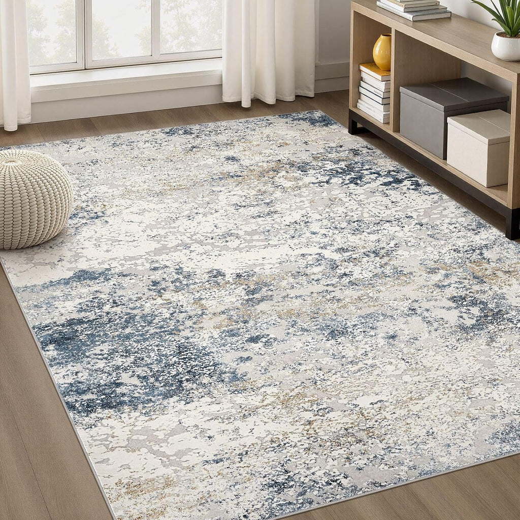 DMOYEST Area Rug Living Room Rugs 5x7 Washable Abstract Beige Blue Carpet